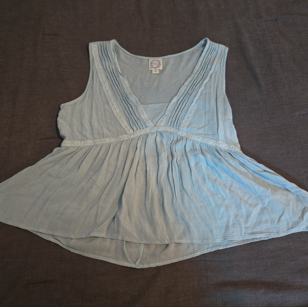 Blue Rain Soft Blue Boho Sleeveless Peplum Top – Size M